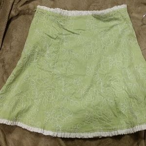 Green Skirt with White Floral Embroidery